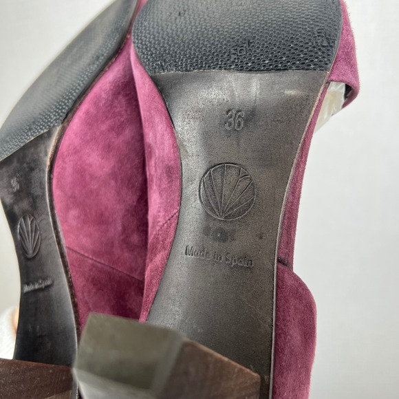 COCLICO Women's Burgundy Suede D'Orsay Pointed Toe Block‎ Heel Shoes Size 36 - Picture 8 of 9